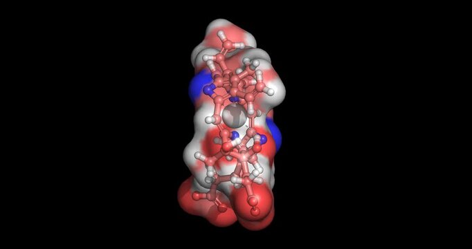 Heme, chemical cofactor for hemoglobin oxygen transport and electronic signaling, 3D molecule spinning, 4K