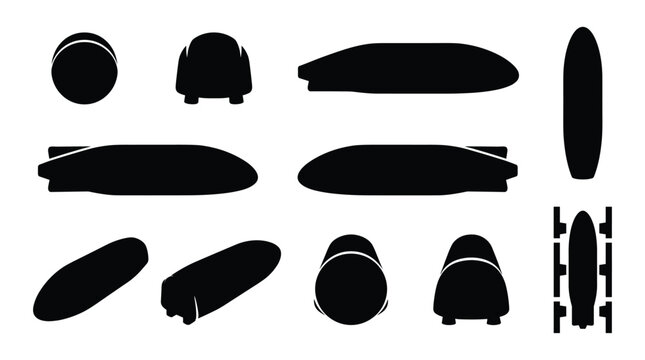 Maglev Futuristic High Speed Train Silhouette Set &mdash; Advanced Rail Transport Vector Icons Isolated on White