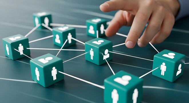International friendship day connecting people concept with network cubes