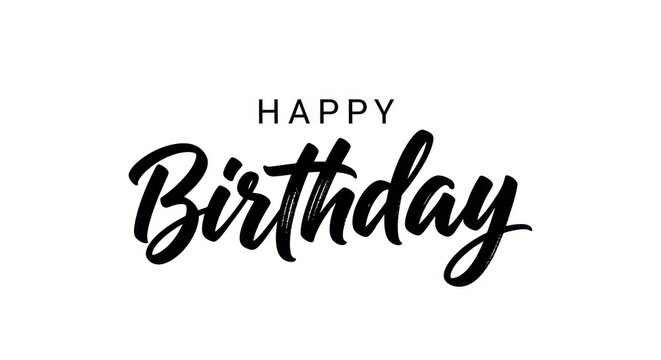 Happy birthday text, black brush calligraphy isolated on white background