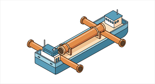 Illustration of a Dredging Barge with Large Pipes.