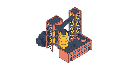Naklejka premium Isometric Industrial Coal Mining Facility Structure.