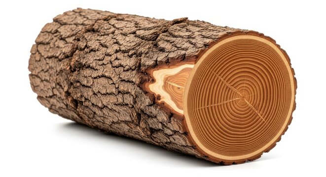 Cross section of a tree trunk isolated on white background