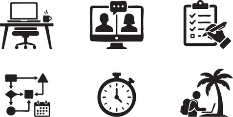 Fototapeta premium Professional black and white vector illustration set featuring various office business icons for modern digital projects and creative web design