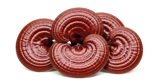 Group of ganoderma lucidum or lingzhi mushrooms isolated on white background