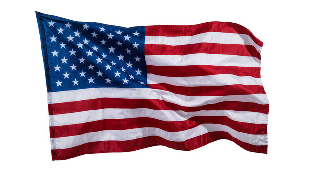 Waving American flag with stars and stripes, isolated on transparent background