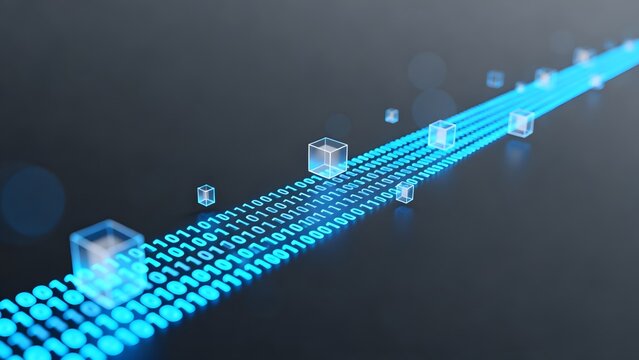 Digital binary code with glowing cubes