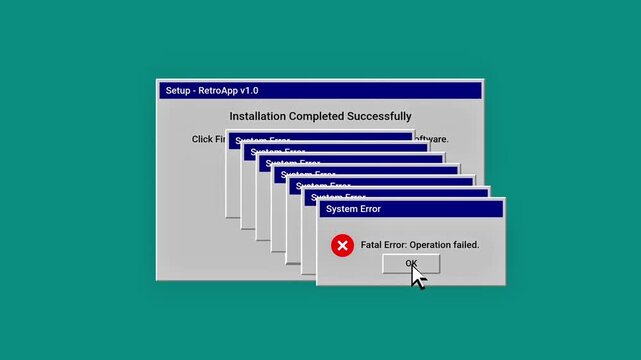 Retro computer installation fails multiple system errors leading to blue screen of death