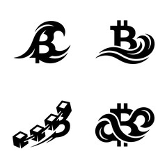 Fototapeta premium Bitcoin logo and blockchain icons set.