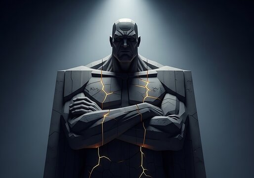 Futuristic Superhero Character with Dark Background.