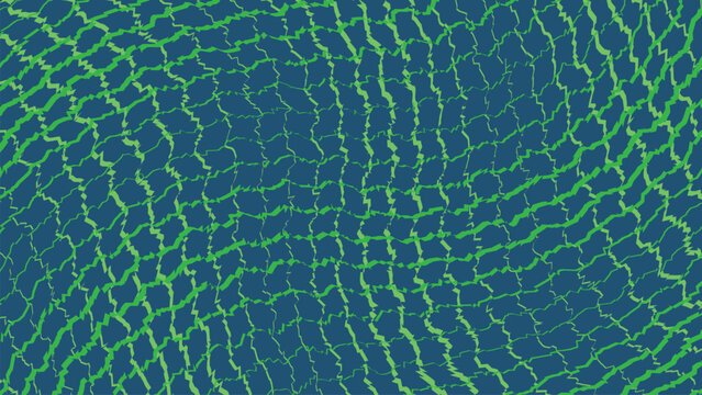 Abstract green cracked pattern on a dark blue background