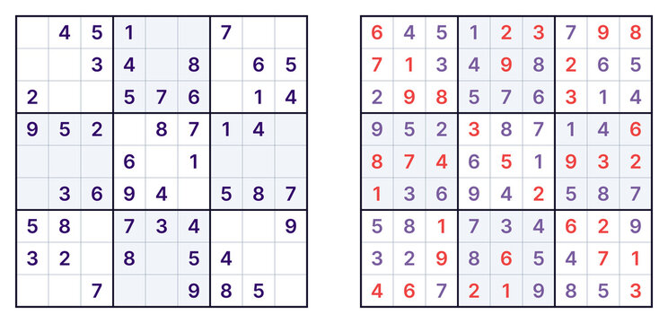 Classic Sudoku puzzle easy difficulty with hints 46 out of 81 and alternating 3x3 blocks. Engaging Sudoku involves placing numbers in grid based on logical reasoning for puzzle solving.