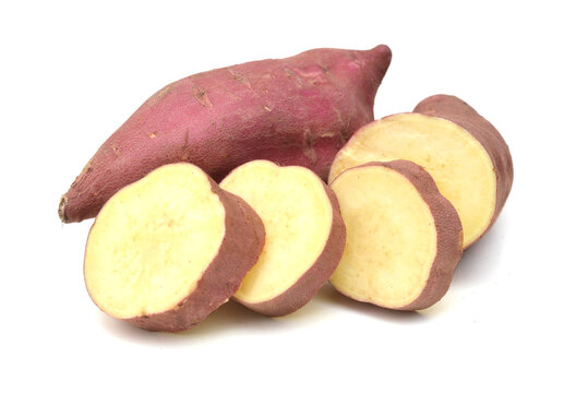 Sweet potatoes on white background