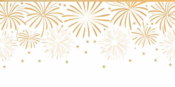 Gold fireworks vector illustration with scattered stars on a white background