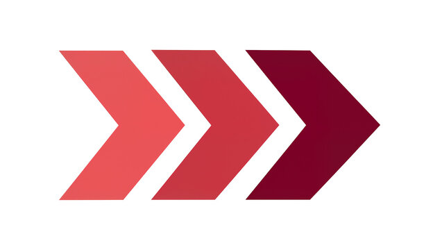 Three red chevron arrows moving forward, isolated on transparent background