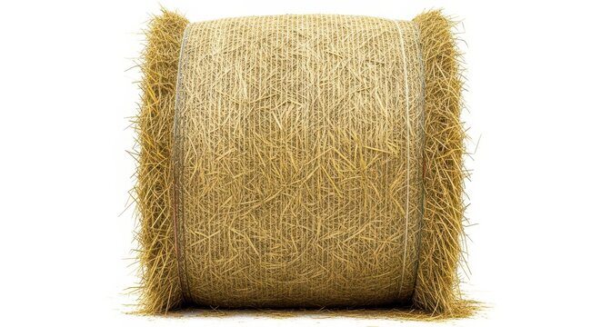 Large round hay bale isolated on white background