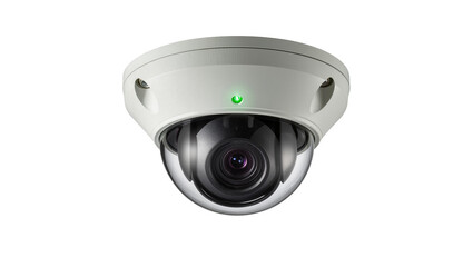 White dome security camera with green indicator light, isolated on transparent background © Claudia