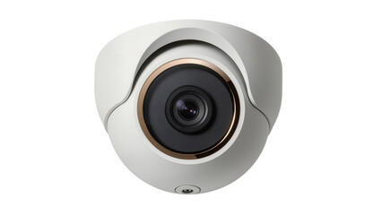 Modern white dome security camera with gold accent, isolated on transparent background © Claudia