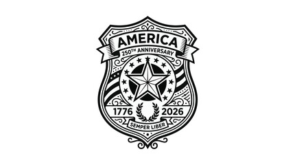 Obraz premium Commemorative America 250 Anniversary badge design featuring a star, laurel wreath, and patriotic motifs celebrating