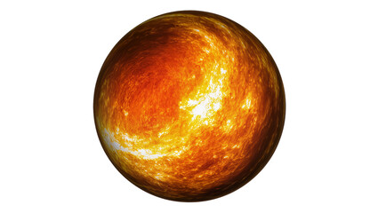 Fiery textured planet with swirling orange and yellow patterns, isolated on transparent background © Claudia