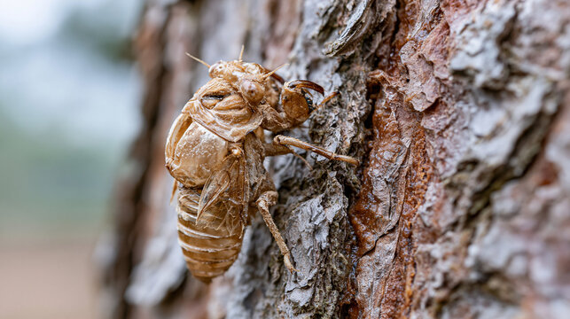 Desiccated cicada exoskeleton clinging t 2