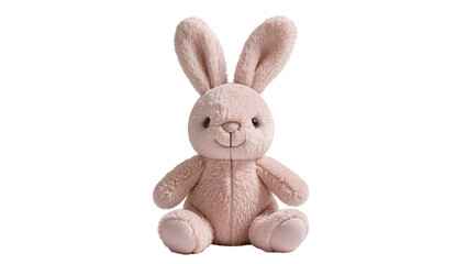 Obraz premium Fluffy pink plush bunny toy sitting pose, isolated on transparent background