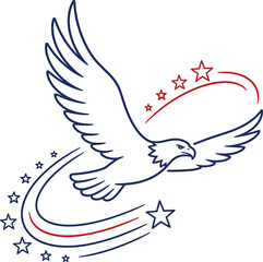 Obraz premium American bald eagle line art with stars and stripes patriotic symbol