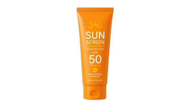 Orange SPF 50 Sunscreen Squeeze Tube Isolated on White Background
