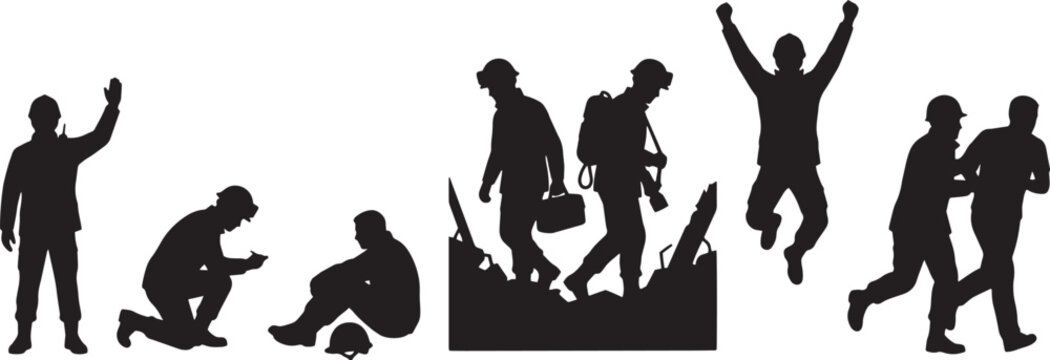 Search and Rescue Team Silhouettes with Emergency Workers