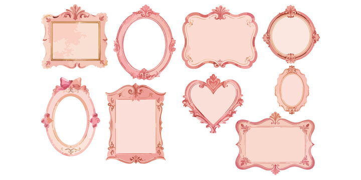 Watercolor vintage pink frames and romantic ornate borders set