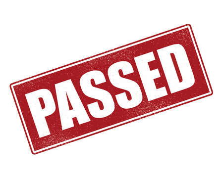 Red stamp with white passed text on transparent background for approval