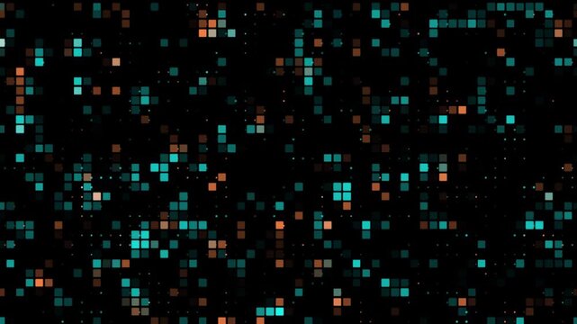 Abstract digital technology background with glowing blue and orange squares