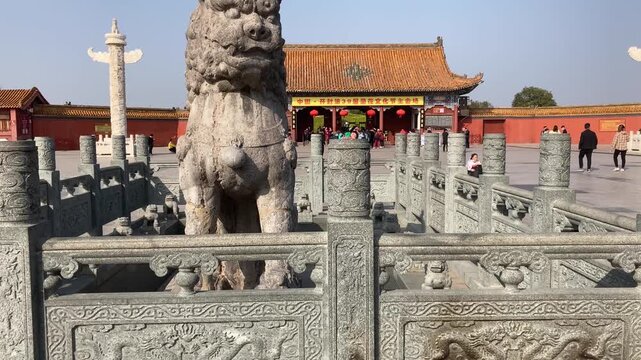 Carved Stone Courtyard at a Traditional Chinese Temple in Kaifeng in Kaifeng, Henan, China