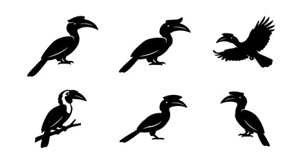 African Hornbill Bird Silhouettes, Tropical Avian Wildlife Vector Icons, Exotic Jungle Fauna Graphics © Sakil