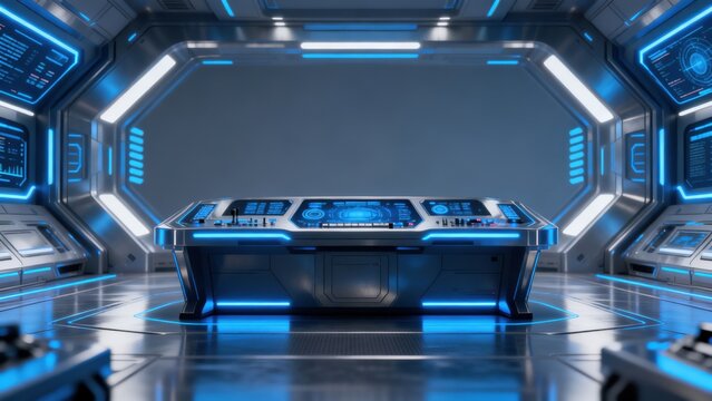 Futuristic control room interior