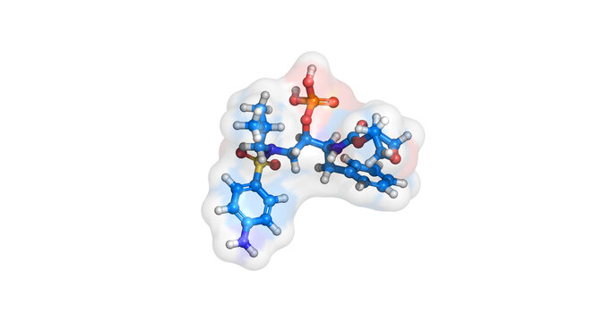 Fosamprenavir, protease drug against HIV-1, 3D molecule 4K