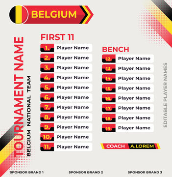 Belgium national football team lineup template editable first 11