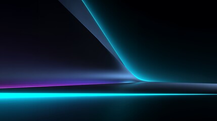 Naklejka premium Elegant Dark Abstract Cyberpunk Background with Soft Glowing Neon Cyan and Pink Curved Light Trails and Empty Space
