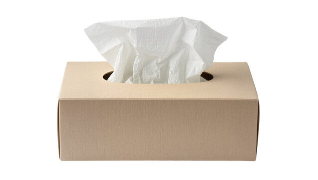 Cardboard tissue box with white tissues, isolated on transparent background