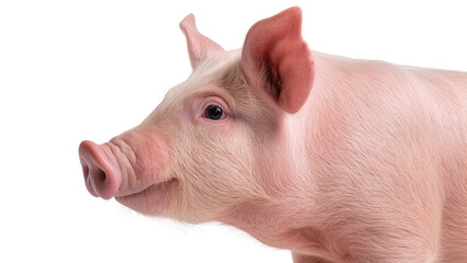Pink piglet head with curly snout, isolated on transparent background © TONSTOCK
