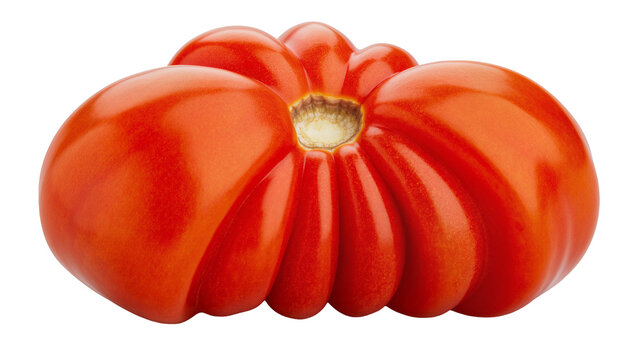 Ripe red heirloom tomato with deep ridges, isolated on transparent background