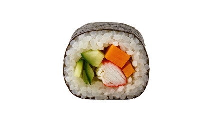 Fresh sushi roll with crab stick cucumber and carrot, isolated on transparent background © TONSTOCK