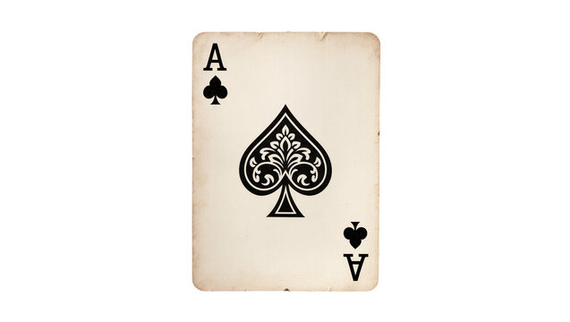 Vintage ace of spades playing card aged and worn, isolated on transparent background