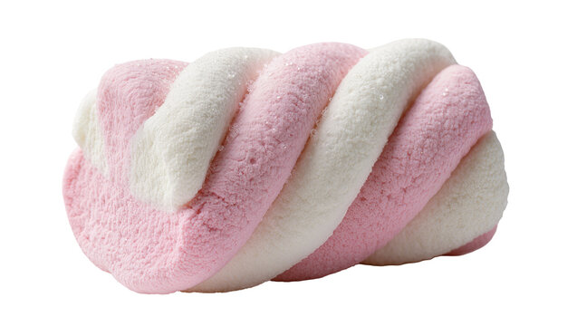 Pink and white twisted marshmallow confection, isolated on transparent background