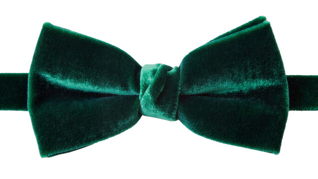 Deep green velvet bow tie luxurious fabric texture, isolated on transparent background