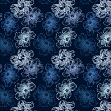 seamless pattern of clusia grandiflora apui acu, traditional amazon rainforest blossom xilogravura, rustic monochrome brazilian flora repeat wallpaper
