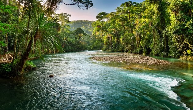 tropical rainforest and river in dominican republic
