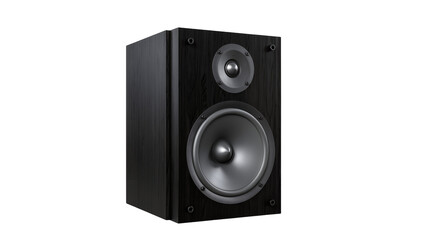 Fototapeta premium Black wooden bookshelf speaker with two drivers, isolated on transparent background