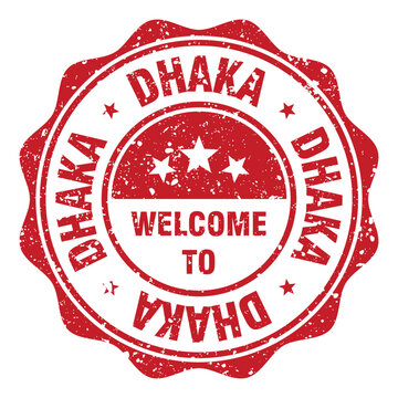Welcome to Dhaka red grunge round stamp. Welcome to Dhaka stamp