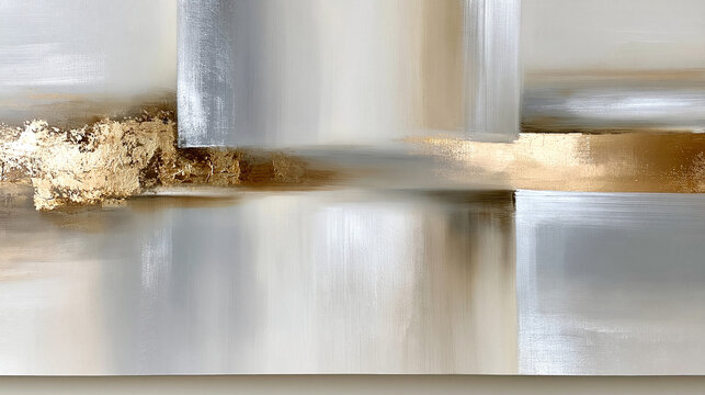 Abstrakte Malerei mit breiten silbernen und goldenen Pinselstrichen
